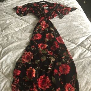 Forever 21 Floral Flutter Sleeve Long Wrap Dress